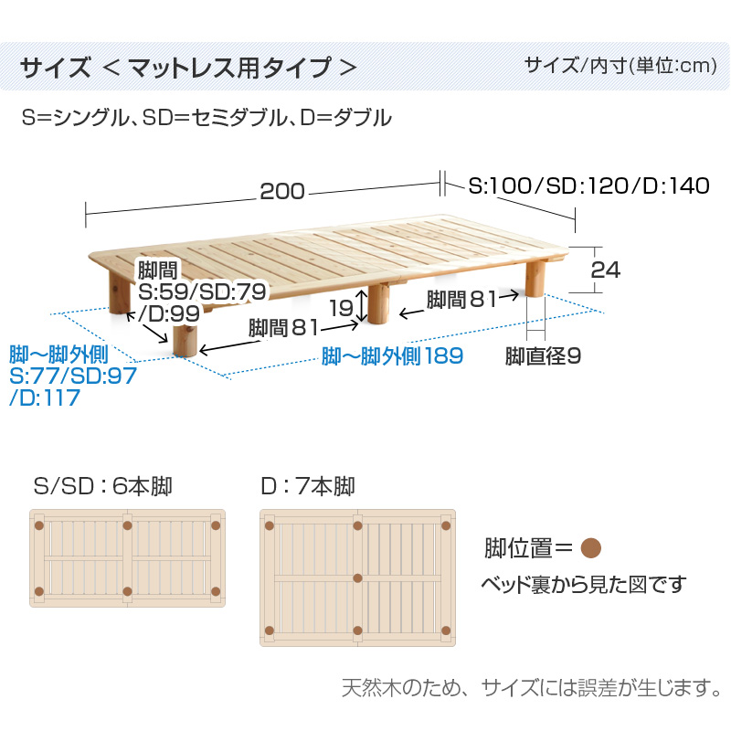 ベッドすのこ杉シングルベッドフレーム国産無垢天然木無塗装スノコ日本製ナチュラルSマットレスに敷布団に高さ
