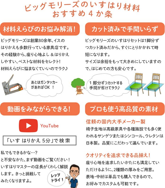 ビッグモリーズのいすの張替え