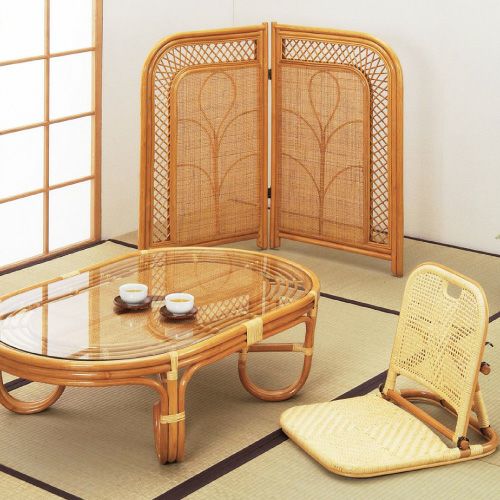 2連二つ折り衝立SE604Hついたて籐製木製パーティションロータイプお座敷和室ハニーナチュラル色送料無料